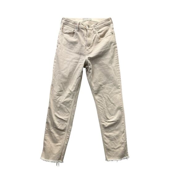 EVERLANE Ankle Jeans Size 28 Raw Frayed Hems White Denim High Rise Straight Leg - Picture 4 of 13